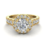 1.80 Ct Dual Row Wide Shank Halo Diamond Engagement Ring 14K Gold-G,SI - Yellow Gold