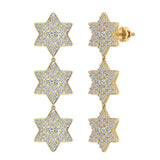 Star of David Diamond Chandelier Earring Waterfall Style 14K Gold-I,I1 - Yellow Gold