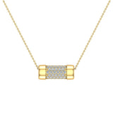 14K Gold Necklace Pave Diamond Capsule Shape Pendant 3/4 Ct-SI - Yellow Gold