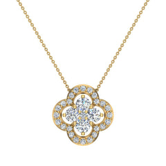 0.80 cttw Loop style Flower Cluster Diamonds Necklace Yellow Gold