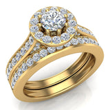 Diamond Wedding Ring Set Round Halo Rings 8-prongs 18K Gold 1.15 ct-G,VS - Yellow Gold
