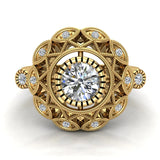 0.92 Carat Vintage Style Filigree Engagement Ring 14K Gold (I,I1) - Yellow Gold