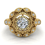 0.92 Carat Vintage Style Filigree Engagement Ring 14K Gold (G,I1) - Yellow Gold