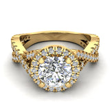 1.56 Ct Infinity Style Shank Halo Diamond Engagement Ring-14K Gold-I,I1 - Yellow Gold