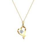 Dainty Heart Pendant Round 4mm Diamond Necklace 14K Gold 0.25 CTW-L,I2 - Yellow Gold