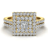 Princess Cut Double Halo Diamond Wedding Ring Bridal Set 18K Gold (G,VS) - Yellow Gold