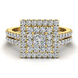 Princess Cut Double Halo Diamond Wedding Ring Bridal Set 14K Gold (G,SI) - Yellow Gold