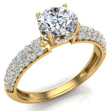 Round brilliant diamond engagement rings trio-pave 18K 1.20 ctw G VS - Yellow Gold