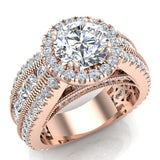 Moissanite Real diamond accented channel set engagement rings 4.84 ctw I1 - Rose Gold