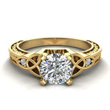 0.78 Carat Art Deco Trinity Knot Engagement Ring 18K Gold(G,SI) - Yellow Gold
