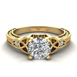 0.78 Carat Art Deco Trinity Knot Engagement Ring 14K Gold (I,I1) - Yellow Gold
