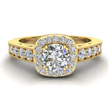 Dainty Round brilliant cushion  halo diamond engagement rings 14K 1 ctw I-I1 - Yellow Gold