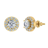 1.40 Ct Halo Diamond Stud Earrings 14K White Gold 5mm Round Center-I,I1 - Yellow Gold