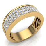 Unisex Wedding Band Three row Diamond Ring 14K Gold 1.00 cttw-G,SI - Yellow Gold