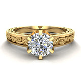 0.75 Carat Vintage Style Filigree Engagement Ring 14K Gold (I,I1) - Yellow Gold