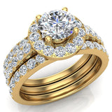 Diamond Wedding Ring Set for Women Round brilliant Halo Rings 14K Gold 1.70 carat (G,I1) - Yellow Gold