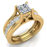 Princess Cut Adjustable Band Engagement Ring Set 14K Gold (G,SI) - Yellow Gold