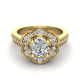 Solitaire Diamond Floral Halo Wedding Ring 18K Gold-G,VS - Yellow Gold