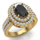 14K Gold Oval Black Diamond Halo Engagement Rings 2.65 Ctw SI - Yellow Gold