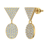 Diamond Dangle Earrings Oval Pattern Cluster Triangle Top 14K Gold 0.90 ct-I,I1 - Yellow Gold