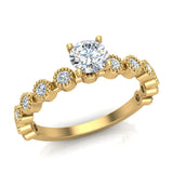 Milgrain Diamond Engagement Round Diamond Ring 14K Gold 0.70 ct-G,SI - Yellow Gold