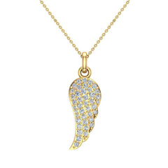 Angel Wing Diamond Pendant Necklace 14K Yellow Gold