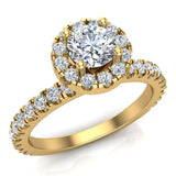 Petite Engagement ring for women Round Halo diamond ring 18K Gold-G,SI - Yellow Gold
