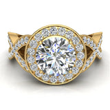 Solitaire Diamond Halo Crisscross Shank Engagement Ring 14K Gold-I1 - Yellow Gold