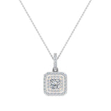 Princess Diamond Cornered Double Halo 2 tone Necklace 14K Gold-I,I1 - Rose Gold
