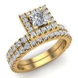 Princess Cut Wedding Ring Set Halo Style 14K Gold 1.55 ct-I,I1 - Yellow Gold