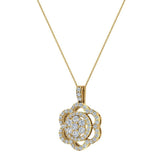 14K Gold Necklace Flower Diamond Loop Statement piece-SI - Yellow Gold