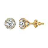 Highlighted Cone Halo Diamond Earrings Stud 18K Gold 3.8mm Center-VS - Yellow Gold