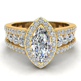 Elegant Marquise Brilliant Halo Diamond Engagement Ring 1.80 ctw 14K Gold (I,I1) - Yellow Gold