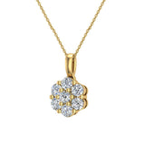 14K Gold Necklace Diamond Cluster Flower Style Glitz Design I,I1 - Yellow Gold