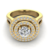 Statement Round Diamond Double Halo Split Shank Engagement Ring 1.77 ctw 14K Gold (G,I1) - Yellow Gold