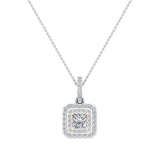 Princess Diamond Cornered Double Halo 2 tone Necklace 14K Gold-I,I1 - Rose Gold
