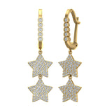 Star Diamond Dangle Earrings Dainty Drop Style 14K Gold 1.78 ct-G,SI - Yellow Gold