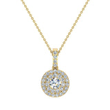 Diamond Necklaces for Women Round Double Halo Pendant 14K Gold-I,I1 - Yellow Gold