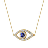 0.94 Ct Evil Eye Diamond & Sapphires Pendant 14K Gold Necklace - Yellow Gold
