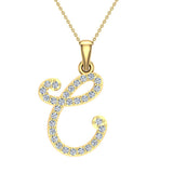 Initial Pendant C Letter Charms Diamond Necklace 14K Gold-G,I1 - Yellow Gold
