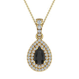 Pear Cut Black Diamond Double Halo Diamond Necklace 14K Gold-G,SI - Yellow Gold