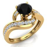 1.00 ct Intertwined Solitaire Natural Black & White Diamond Engagement Ring 14K Gold - Yellow Gold