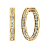 14K Hoop Earrings 21mm Diamond Setting Secure Click-in Lock 0.96 ct-G,SI - Yellow Gold