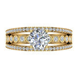Diamond Rows Bezel Shank Wide Engagement Ring 1.44 Ct 14K Gold-G,I1 - Yellow Gold