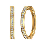 18K Hoop Earrings 26mm Diamond Line Setting Click-in Lock 0.60 ct-G,VS - Yellow Gold