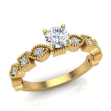 Milgrain Round Diamond Engagement Ring for Women 18K Gold 0.60 ct-G,VS - Yellow Gold