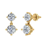 Round Brilliant Drop Two stone Diamond Dangle Earrings 18K Gold-G,VS - Yellow Gold