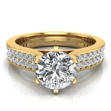 Round Diamond Engagement Ring For Women with Twin-Row Shank 14K Gold-F,VS - Yellow Gold