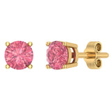 2.00 carat Pink Tourmaline Gemstone Stud Earrings 14K Gold Round Cut - Yellow Gold