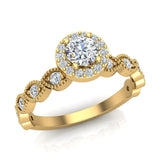 Round brilliant Halo Diamond engagement ring marquee 14K Gold 0.50 CT SI - Yellow Gold